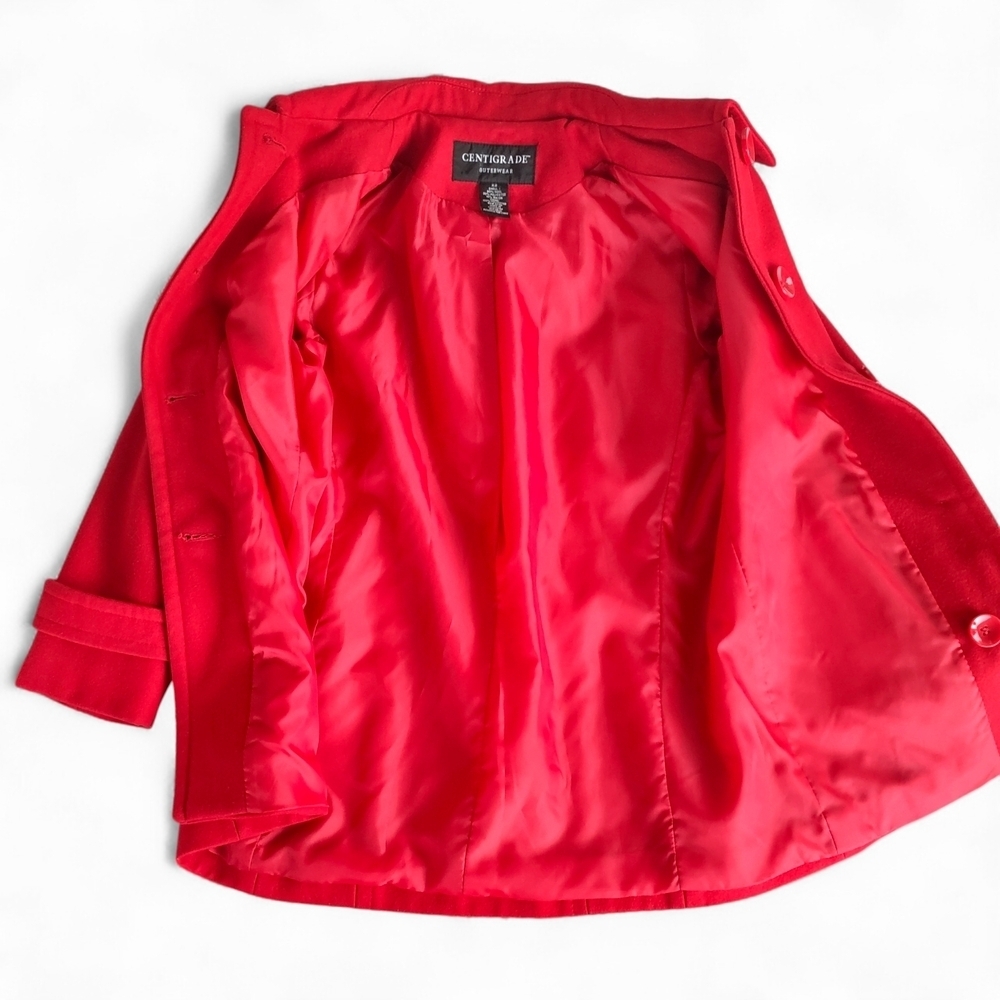 Centigrade Vibrant Red Wool-Blend Single Breasted Button-Up Pea Coat Size XS - Picture 4 of 13
